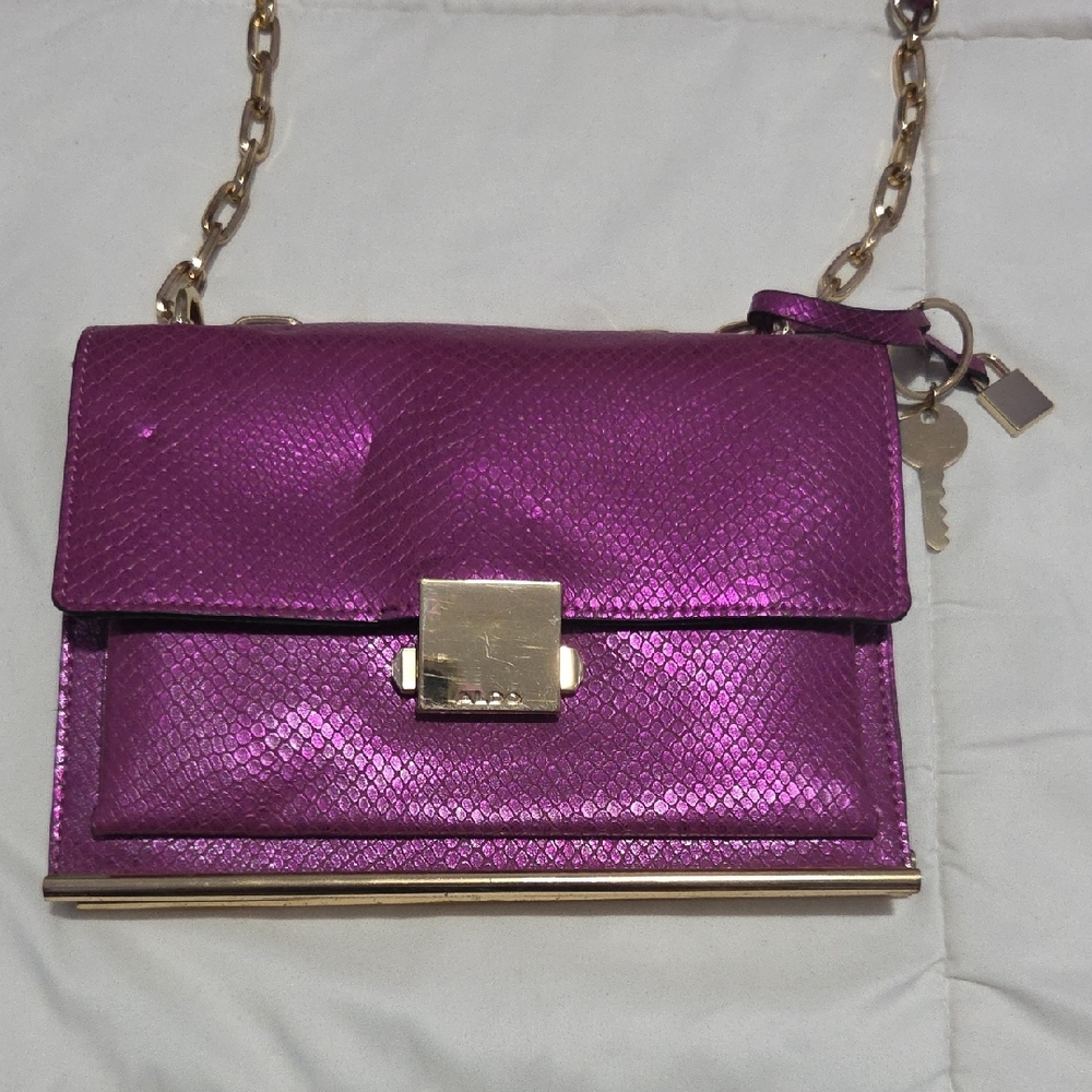 Aldo Metallic Purple Crossbody Bag with Gold Chain